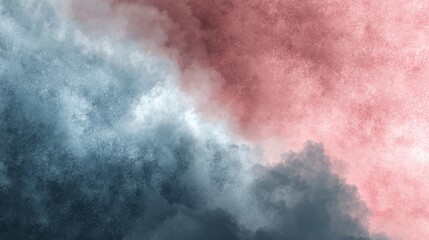 Obraz premium Abstract art featuring a blend of cool and warm tones, with textured clouds of blue, gray, and dusty rose.