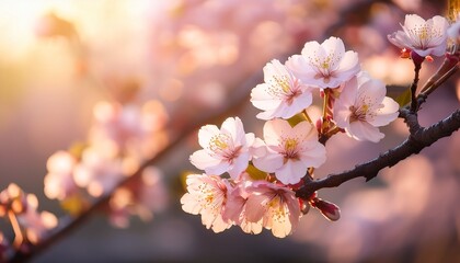 cherry blossom branch in focus a delicate branch of cherry blossoms blooms against a softly blurred backdrop capturing the essence of spring with its purity and grace