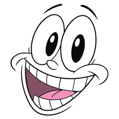 Smiling Cartoon Face with Big Eyes and Teeth, Animated Expression, Full Front View