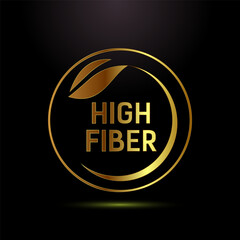 High fiber food icon design illustration. High fiber badge label vector design in gold color style