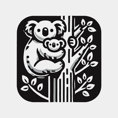 Koala Mother and Baby Clinging to a Tree