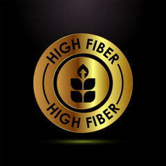 High fiber food icon design illustration. High fiber badge label vector design in gold color style
