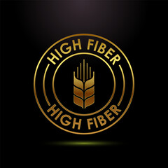 High fiber food icon design illustration. High fiber badge label vector design in gold color style