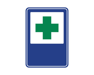 Medical Assistance Point Sign, First Aid Station Indicator, Emergency Healthcare Notice – High Quality Vectorial Stock Image