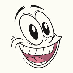 Exaggerated Cartoon Face with Big Eyes, Wide Smile, and Expressive Eyebrows