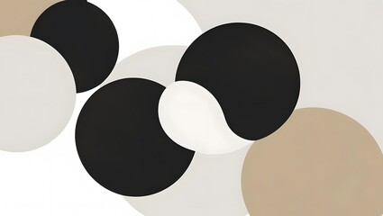 Elegant interplay of black, beige, and white circles creates a minimalist yet captivating abstract design. Subtle texture adds depth and visual interest to this simple yet sophisticated artwork.