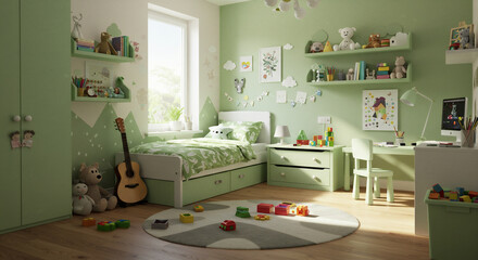 Fototapeta premium Cozy and Creative Kids Bedroom with Fun Textures and Wood Accents