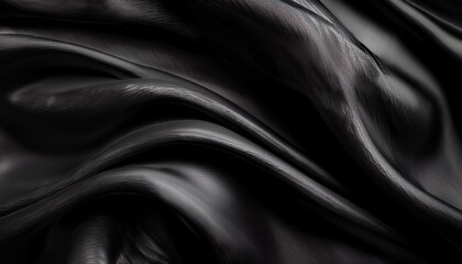 Obraz premium Black textures wallpaper. Abstract 4k background silk, smooth, waves pattern. Modern clean m