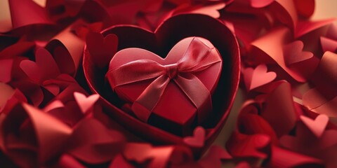 The image presents a vibrant and intricate arrangement of crimped paper hearts in red, set against a pristine white background. The hearts are neatly arranged in layers, creating an attractive visual