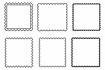 set of frames, Set of wavy edges rectangle frames. Rectangular shapes with wiggly borders. Picture or photo frames, empty text boxes, label, tags on white background