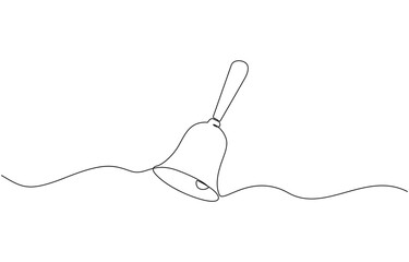 Minimalist christmas decoration, a bell with ribbon drawn with one continuous line. Jingle bell continuous one line drawing, single line art element, minimalist sketch line vector illustration.