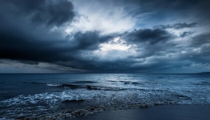Fototapeta premium horror black blue sky, sea haunted cloud, scary ocean, depression background, mystery gloomy