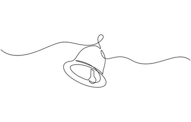 Fototapeta premium Minimalist christmas decoration, a bell with ribbon drawn with one continuous line. Jingle bell continuous one line drawing, single line art element, minimalist sketch line vector illustration.