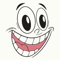 Cartoon Face with Wide Smile, Exaggerated Features, Happiness and Expressive Eyes