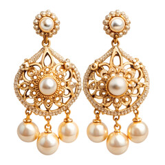 Elegant Pearl and Gold Earrings HighResolution Jewelry Image isolated on transparent background