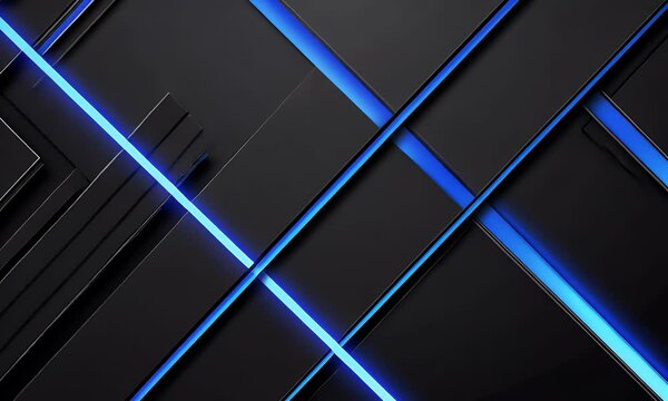  Black background with blue glowing lines, diagonal layout, high contrast, wide-angle lens, black and dark tones, symmetrical composition, sharp edges, geometric shapes,