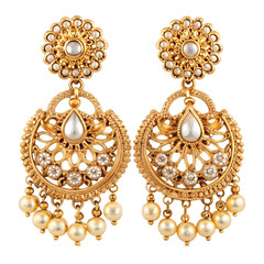 Elegant Gold and Pearl Drop Earrings Indian Jewelry Design isolated on transparent background