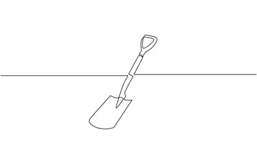Shovel, dig, construction, cleaning one line art. Continuous line drawing of repair, Single line sketch drawing of shovel used in agricultural and plantation work activity one line vector.