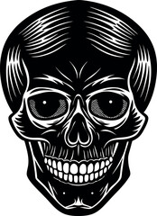 Vintage Skull Head Silhouette Vector – Simple Black Retro Bone Illustration