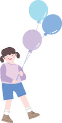 Young girl kid holding balloons character standing vector illustration