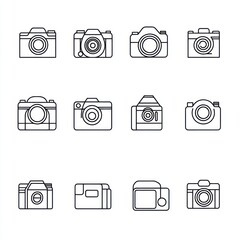 Twelve camera icons; photography; white background; website design