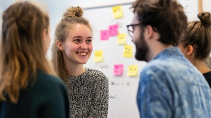 A diverse group of four professionals engaged in a lively discussion during a meeting.