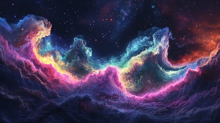 A vibrant cosmic dance, Exploring a colorful nebula in deep space