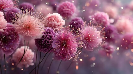 Floral digital art, dreamy pink & purple