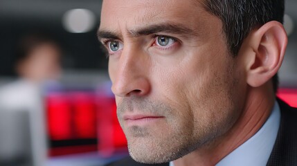 Fototapeta premium Focused Businessman Close up Portrait Serious Expression Corporate Professional Office Setting