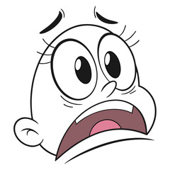 Cartoon Character's Worried Face Exaggerated Features, Big Eyes, Mouth Open in Distress