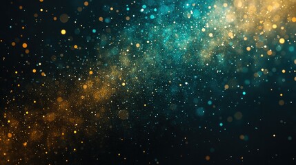 Fototapeta premium An artistic representation of the universe, combining elements of space exploration and sparkling digital effects. A visually striking dark space background with golden glitter particles suspended in