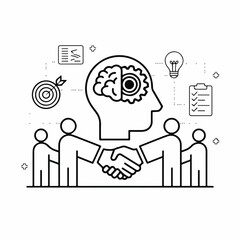 Minimalistic Business & Teamwork Line Art Icons | Strategy, Growth & Leadership Outline Set