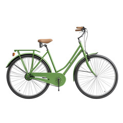 high-detail realistic rental bicycle side view isolated without ground shadow, pure white background, green tourism concept