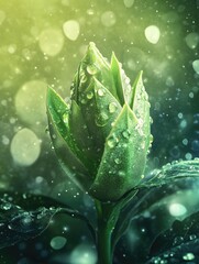 Behold the exquisite beauty of a magnified flower, its petals in full bloom, captured against the soft glow of a bokeh background. The image is a celebration of nature's artistry, where each droplet