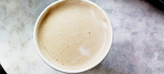 Dalgona whipped coffee. Fluffy drink whipped instant coffee,
