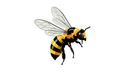 Pixel Art Bee in Flight Against White Background