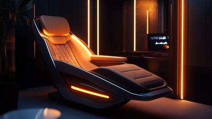 High-tech airplane seat featuring sophisticated built-in massage functionality. Premium comfort during long-haul flights, showcasing aviation innovation for discerning passengers. Modern aviation.