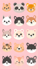 Obraz premium Cute Cartoon Animal Faces