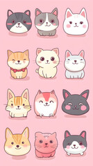 Fototapeta premium Sweet Cartoon Cats Pattern