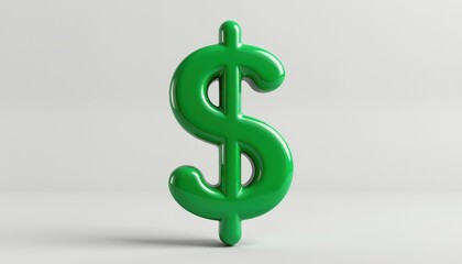 Obraz premium Shiny Green Dollar Sign Symbol 3D Render Isolated on White Background Perfect for Finance Concepts