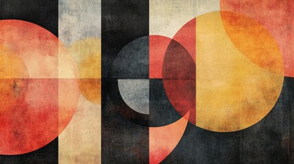 Abstract Geometric Composition with Textured Circles and Rectangular Segments