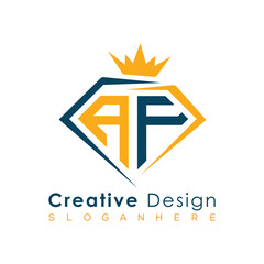 Fototapeta premium Luxury Initial Letter Monogram in Pentagon Diamond Shape with Royal Crown for Premium Branding & High-End Logo Design 