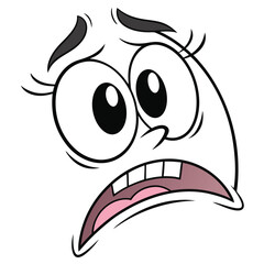 Cartoon Face with Wide Eyes, Open Mouth, Expressing Shock or Disappointment with Anxiety