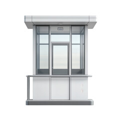 high-detail modern ticket booth with window counter isolated without ground shadow, pure white background, travel infrastructure