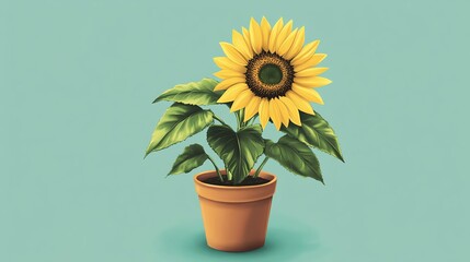Obraz premium Bright sunflower in a terracotta pot.