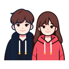 Couple Wearing Hoodies Illustration Friendship and Casual Style