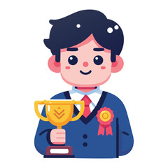 Student Winning Trophy Vector Illustration for Academic Achievement