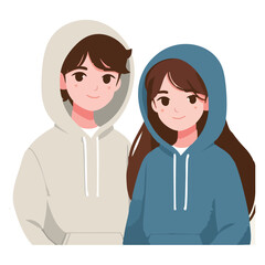 Two Teenagers Wearing Hoodies Trendy Fashion Casual Illustration
