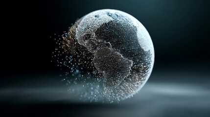 Abstract representation of the world using digital points dissolving into the mist