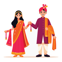 Indian Wedding Couple Vector Illustration for Invitation Celebration